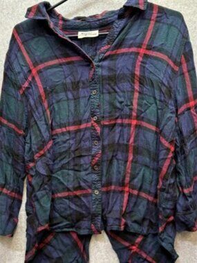 HESTER & ORCHARD Purple/Green Buffalo Plaid Shirt 3/4 Sleeves Womens Sz S